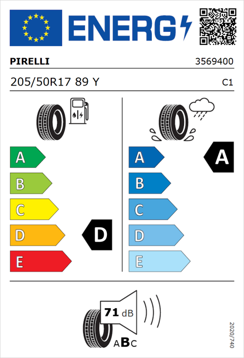 Tyre Label for Pirelli P Zero Rosso Asimmetrico 205/50R17 89Y