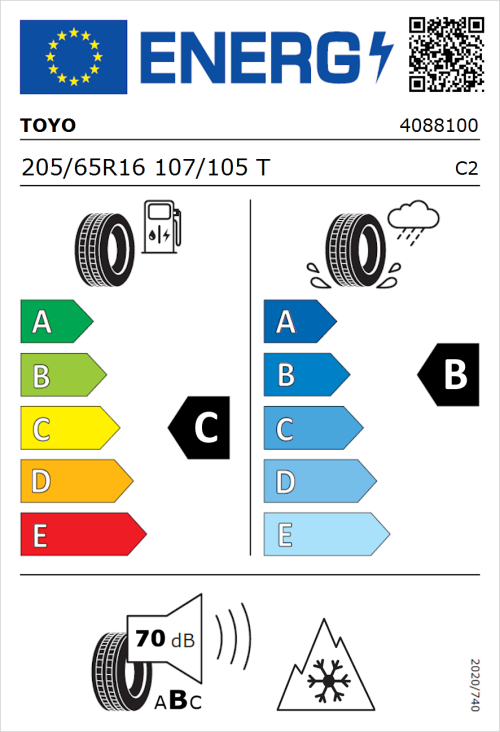 Tyre Label for Toyo NANOENERGY VAN 205/65R16 107/105T
