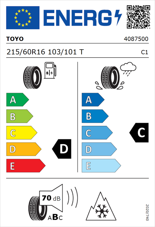 Tyre Label for Toyo NANOENERGY VAN 215/60R16 103/101T