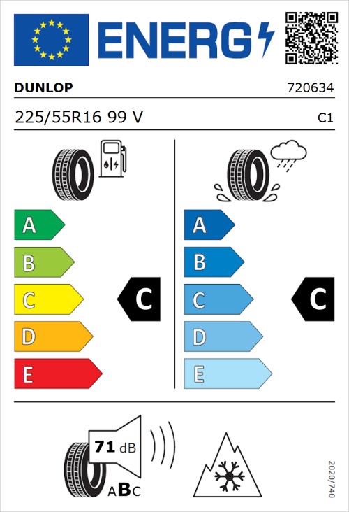 Tyre Label for Dunlop Winter 225/55R16 99V