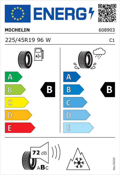Tyre Label for Michelin CrossClimate 3 225/45R19 96W