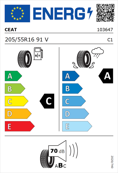 Tyre Label for CEAT Secura Drive 205/55R16 91V