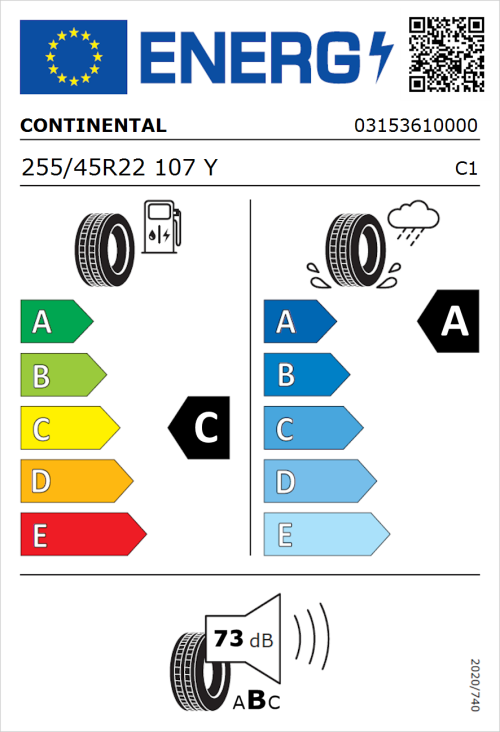 Tyre Label for Continental ContiSportContact 5 255/45R22 107Y