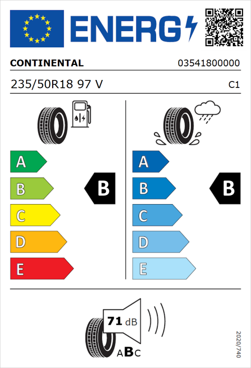 Tyre Label for Continental ContiSportContact 5 235/50R18 97V