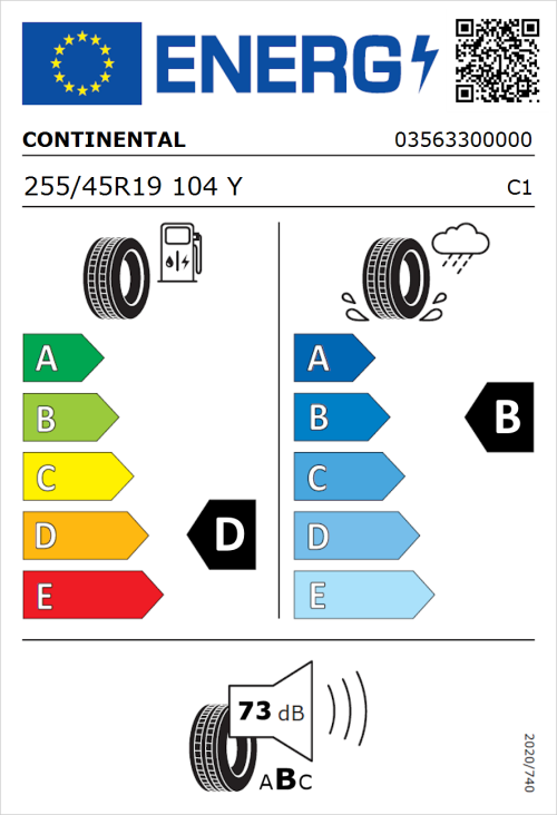 Tyre Label for Continental ContiSportContact 5 255/45R19 104Y