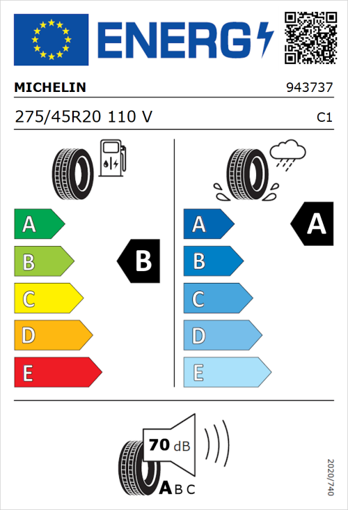 Tyre Label for Michelin Latitude Sport 3 (Acoustic) 275/45R20 110V