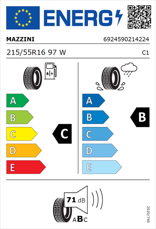 Tyre Label for Mazzini Eco 605 Plus 215/55R16 97W